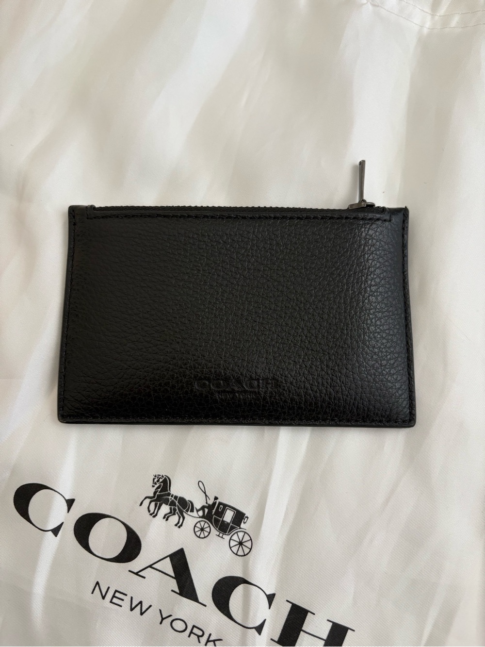 Coach Black Pebbled Leather Card Wallet with Zip